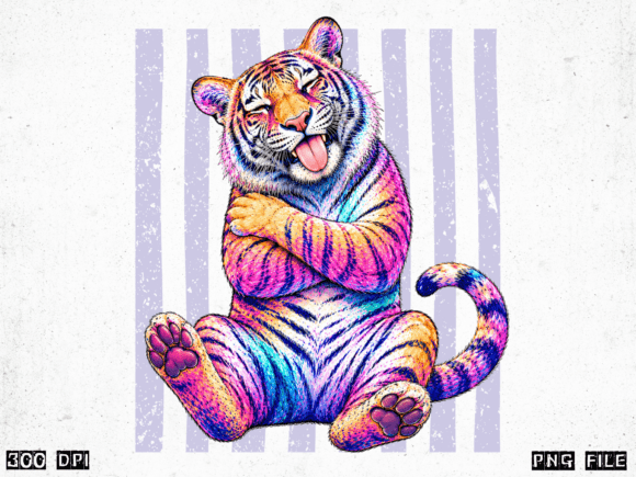 Funny Rainbow Tiger PNG: A Creative Asset for Bold Design