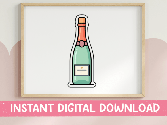 Mint Green Champagne Bottle Sticker: Modern Bubbly Design
