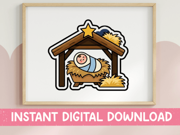 Nativity Scene Baby Jesus Manger Sticker for Christmas Crafts