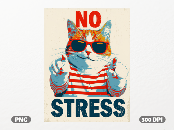 No Stress Vintage Cat PNG: The Ultimate Chill Graphic