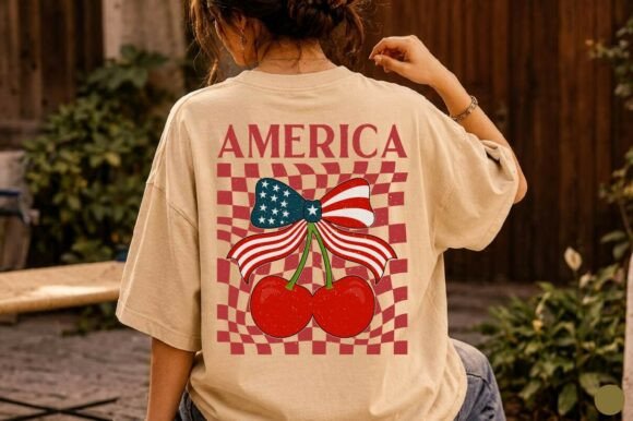 Patriotic Cherry America Coquette SVG: Trendy 4th of July Design