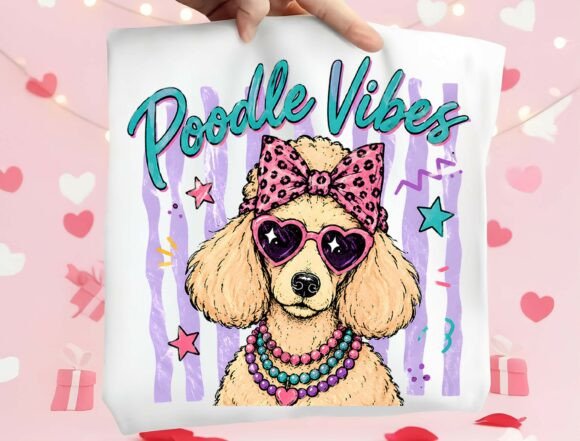 Poodle Vibes PNG: A Retro-Chic Design for Playful Branding