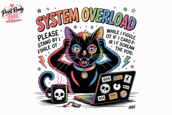 System Overload Cat Laptop PNG: Capturing Modern Chaos