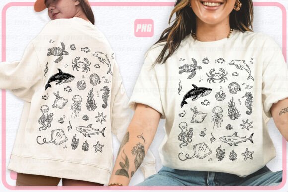 Trendy Summer Ocean Life Doodles: A Creative PNG Collection