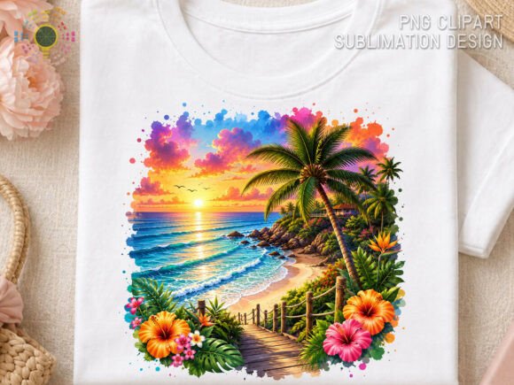 Tropical Paradise Sunset Beach Summer: A Design Asset for Island Vibes