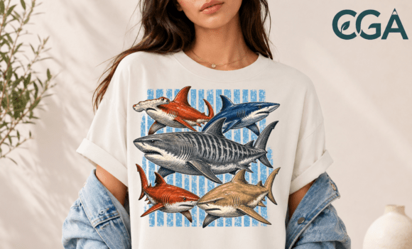 Vintage Patriotic Sharks American PNG: Bold Oceanic Americana